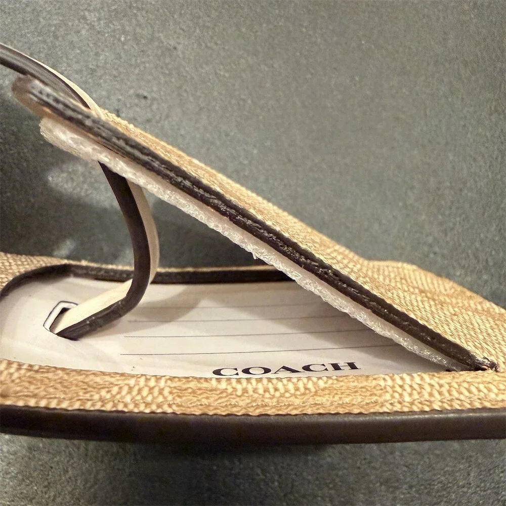 Coach Signature Canvas Luggage Tag Light Khaki Chalk Gold Tone Buckle
